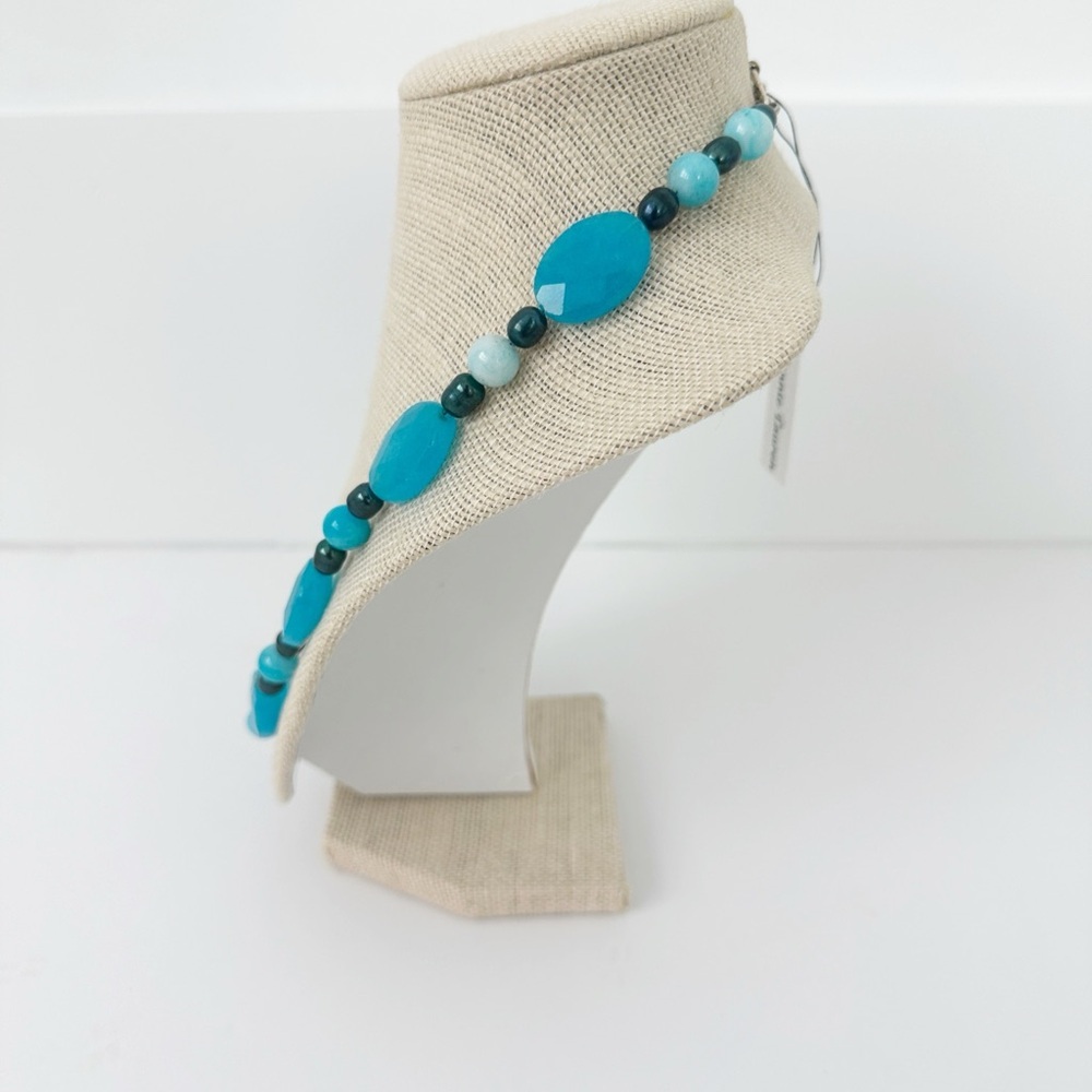 NWT Genuine Quartz, Hematite & Pearls Necklace Blue Black - Picture 4 of 5